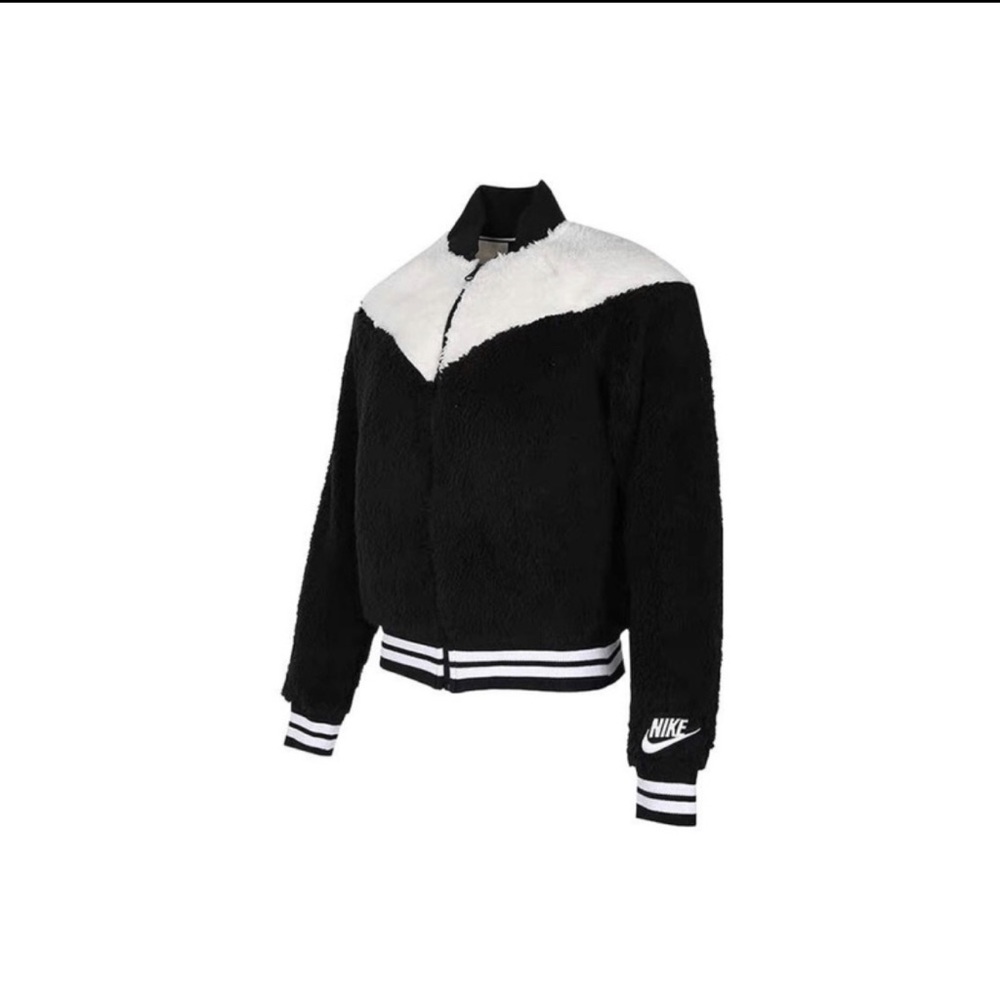 Nike Black & White Fuzzy Zip-Up Jacket